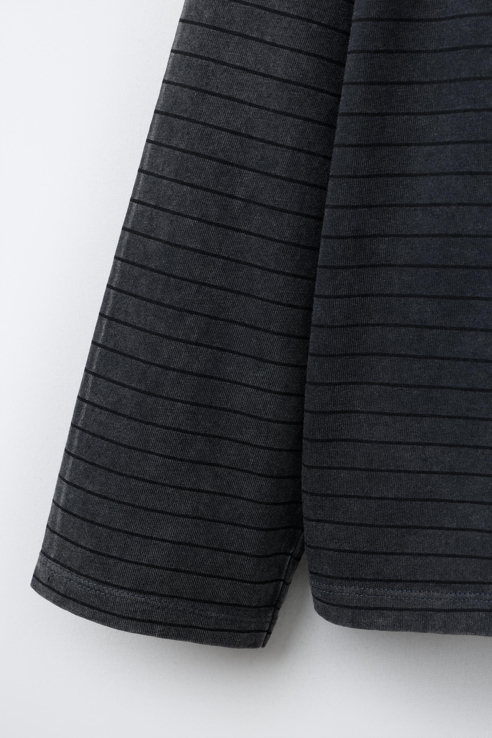 WASHED EFFECT STRIPED T-SHIRT WITH TEXT